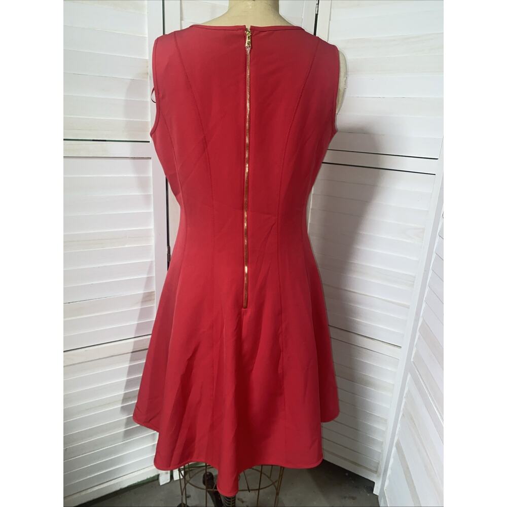 Leslie Faye Dress 12 Large Red Pink Fit& Flare Aline Sleeveless Poly Blend - Picture 6 of 10